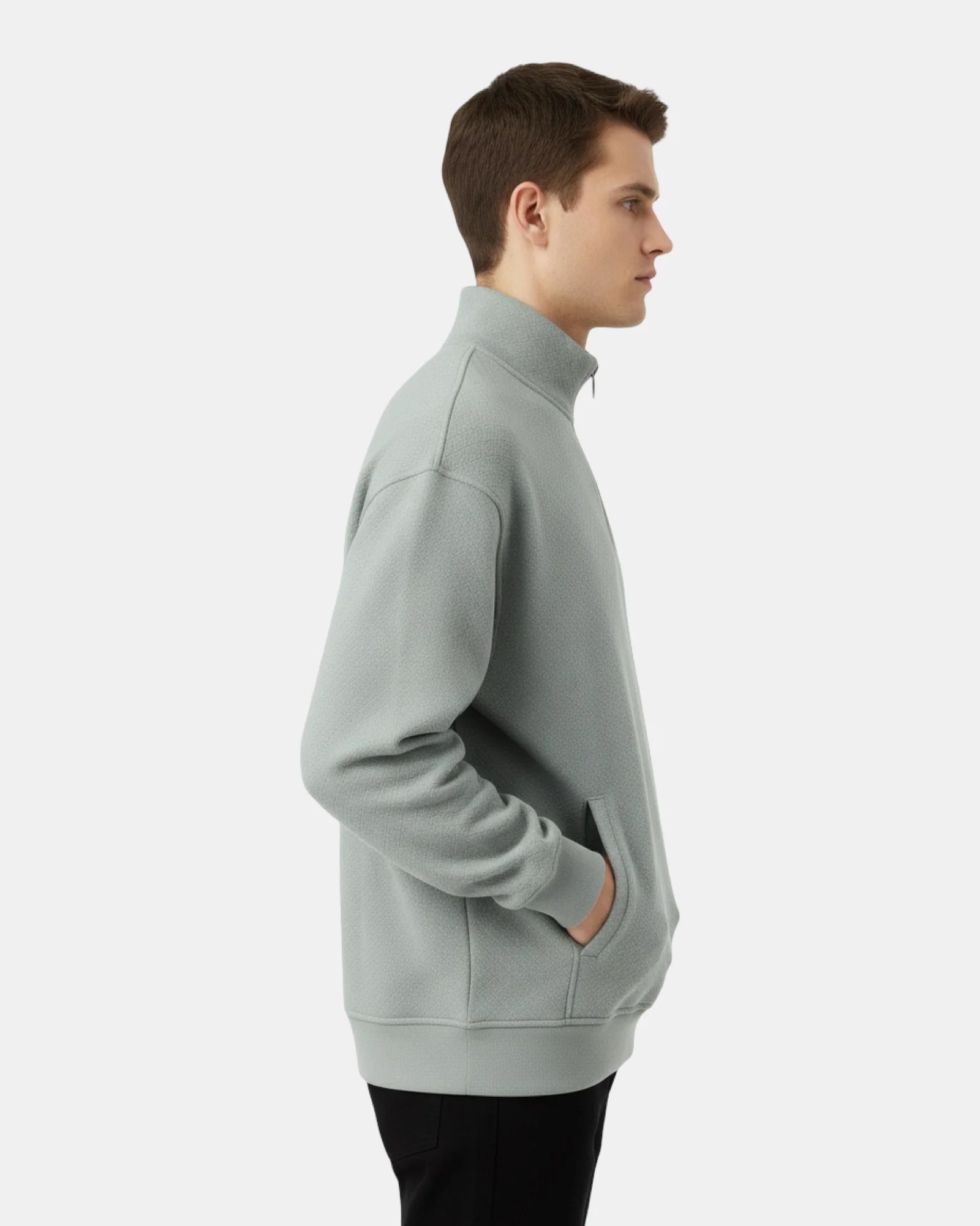 MIST GREY FLEECE ZIP-UP OVERSIZED SWEATSHIRT W26