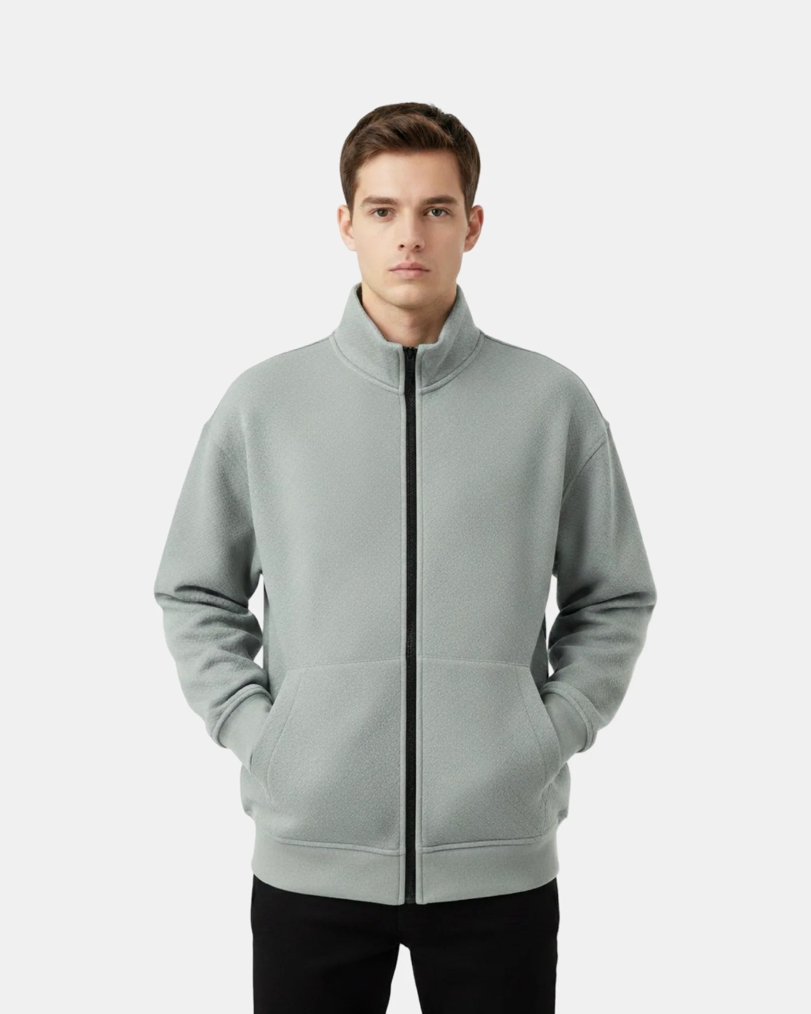 MIST GREY FLEECE ZIP-UP OVERSIZED SWEATSHIRT W26
