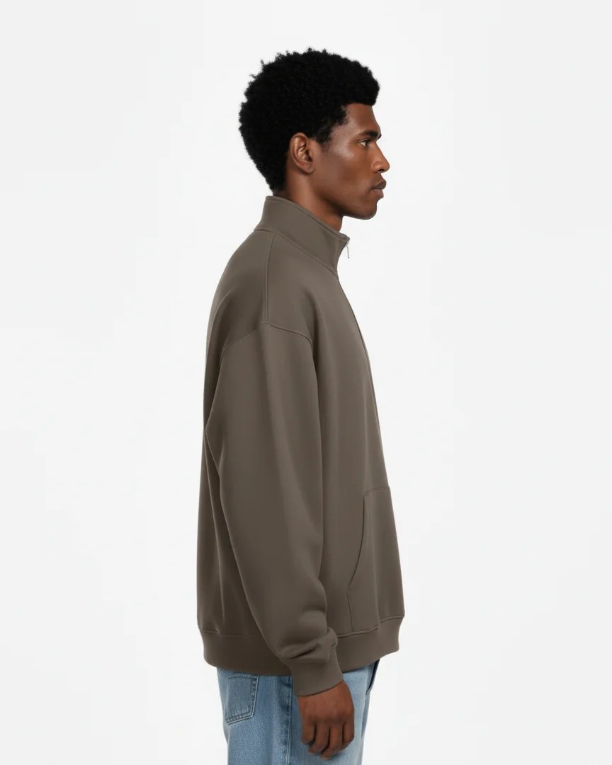 MOCHA OVERSIZED QUARTER-ZIP SWEATSHIRT W26