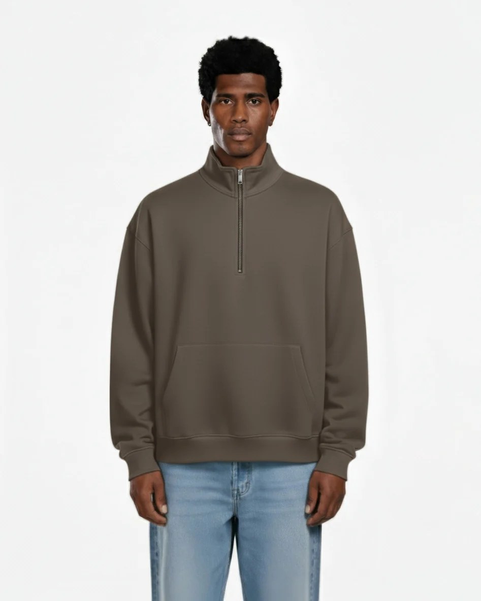 MOCHA OVERSIZED QUARTER-ZIP SWEATSHIRT W26