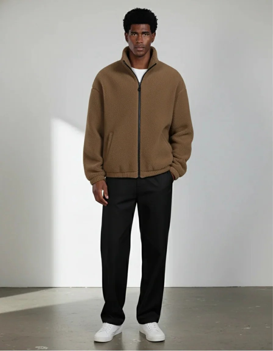MOCHA TEDDY FLEECE ZIP OVERSIZED JACKET W26