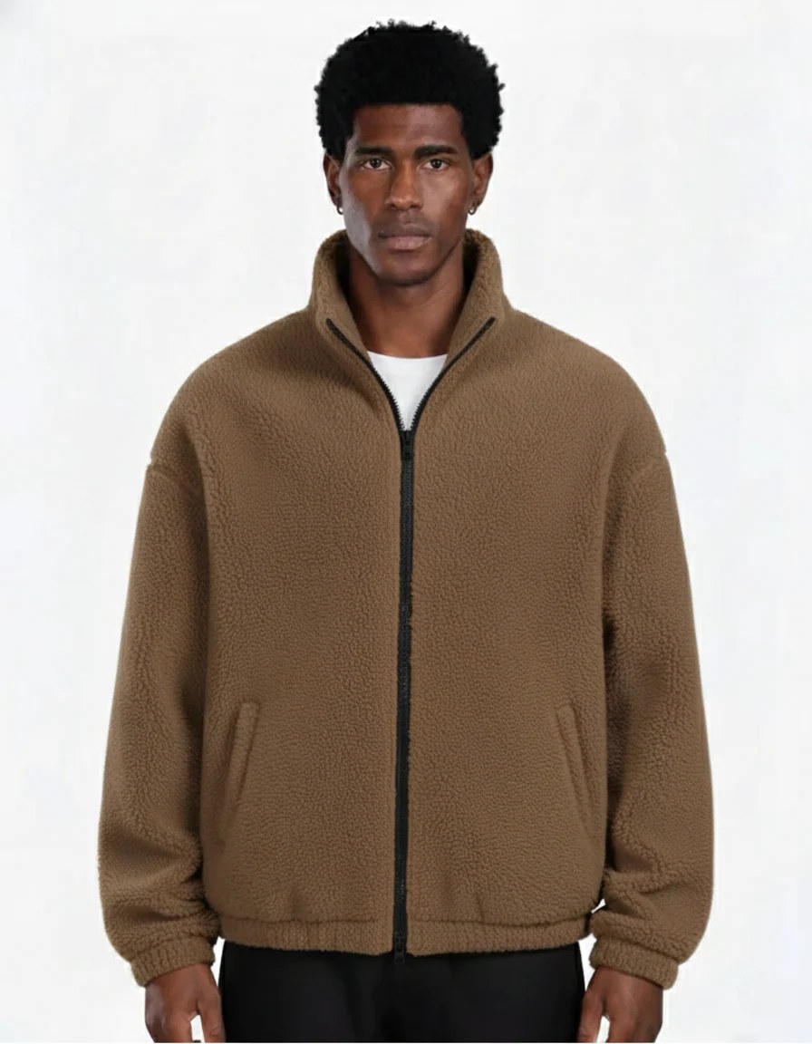 MOCHA TEDDY FLEECE ZIP OVERSIZED JACKET W26