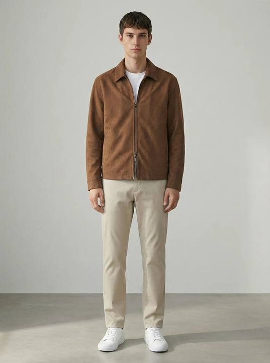 TOBACCO BROWN SUEDE-TOUCH ZIP OVERSHIRT W26