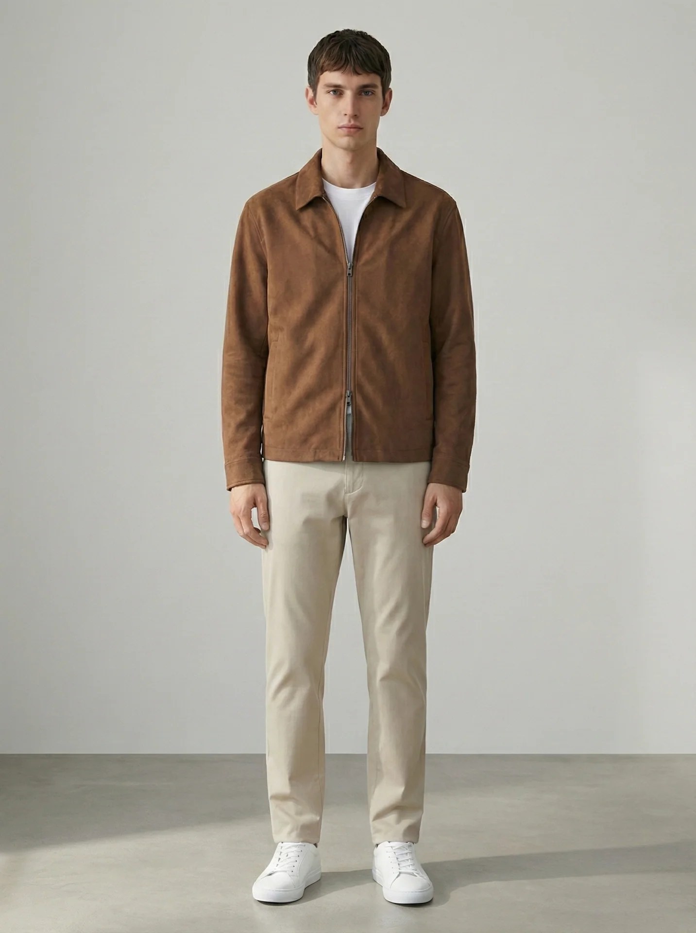 TOBACCO BROWN SUEDE-TOUCH ZIP OVERSHIRT W26