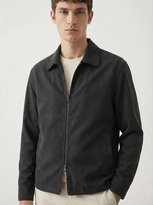 BLACK SUEDE-TOUCH ZIP OVERSHIRT W26