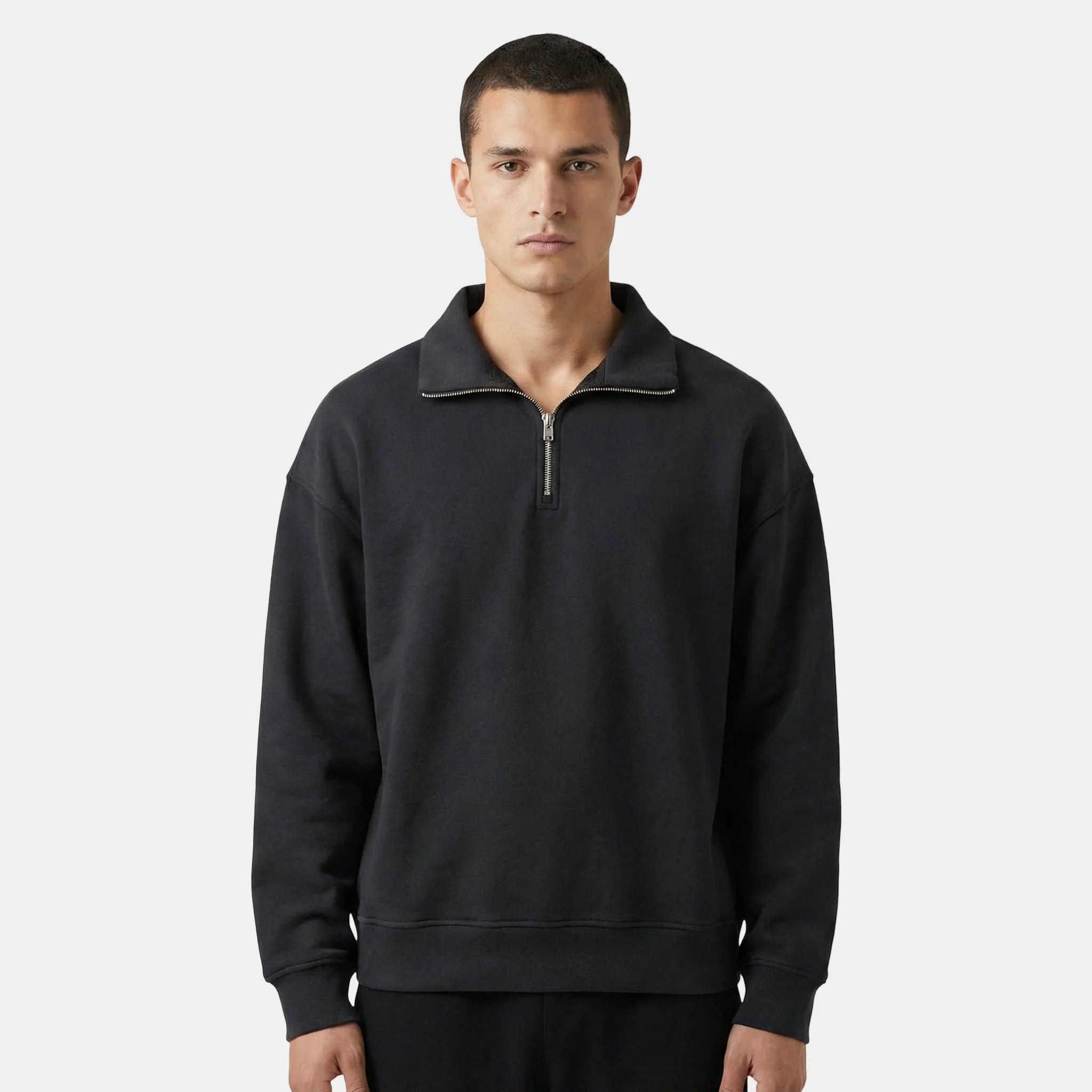 BLACK OVERSIZED QUARTER-ZIP SWEATSHIRT W26