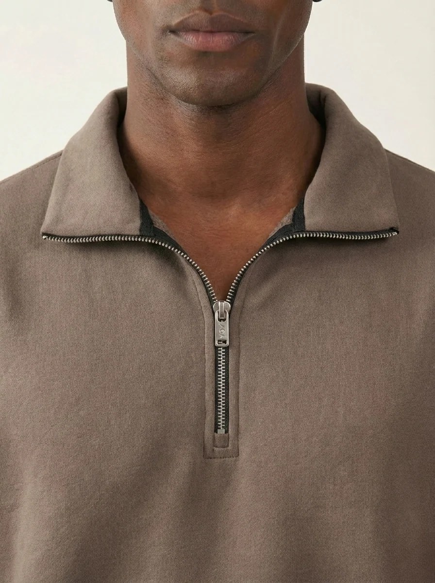 BROWN OVERSIZED QUARTER-ZIP SWEATSHIRT W26