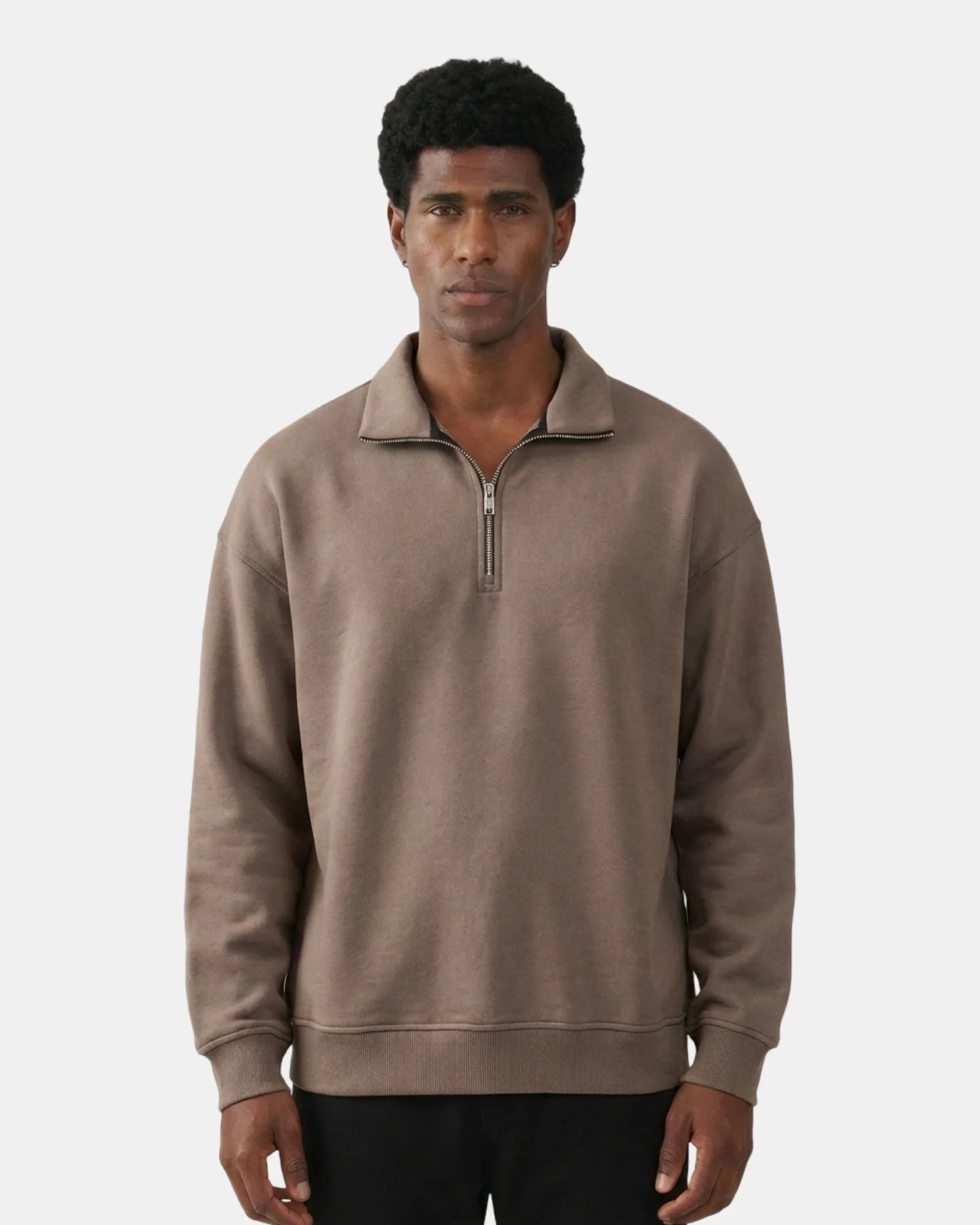 BROWN OVERSIZED QUARTER-ZIP SWEATSHIRT W26