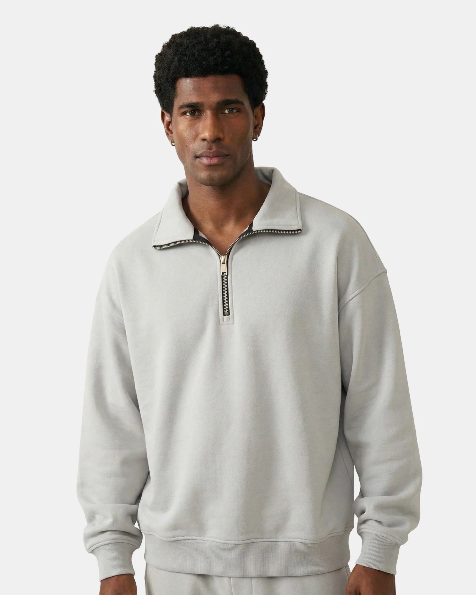 PALE GREIGE OVERSIZED QUARTER-ZIP SWEATSHIRT W26