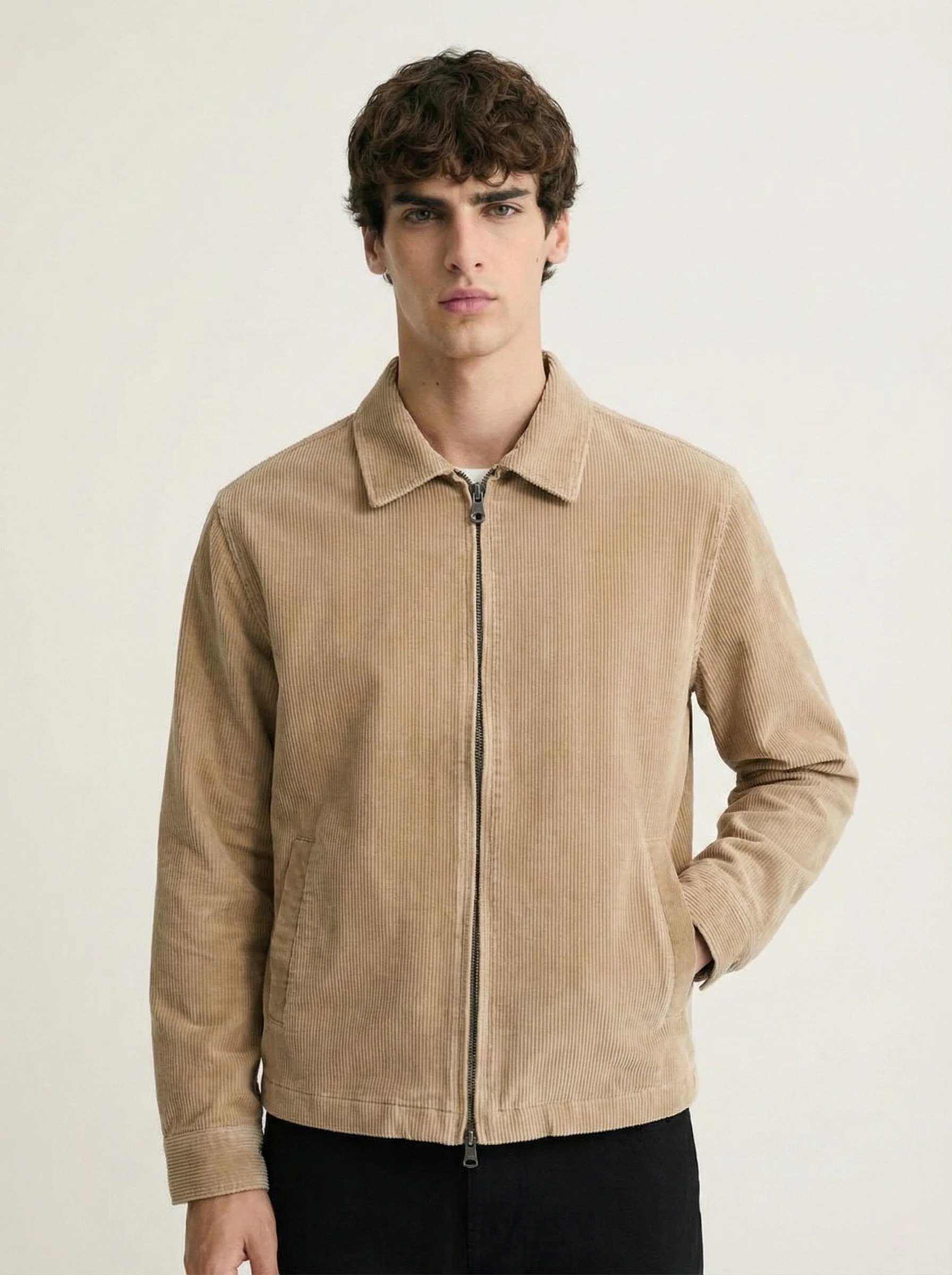 BEIGE VELVET TOUCH CORDUROY ZIP W26
