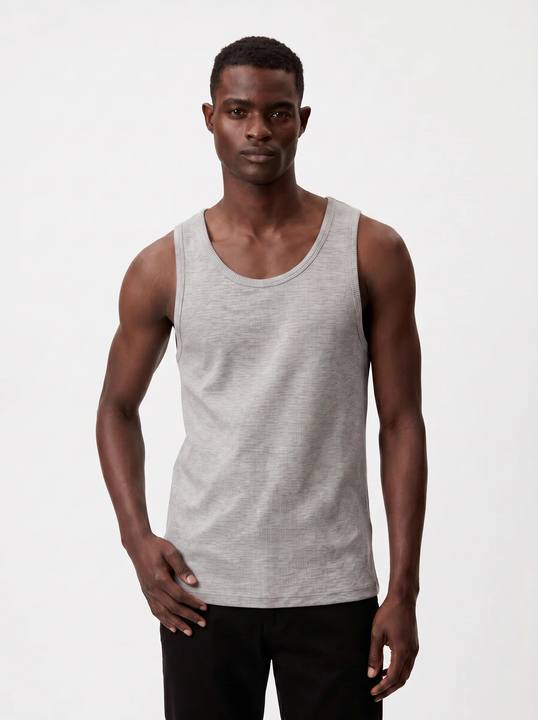 LIGHT GREY RIBBED COTTON TANK TOP S27