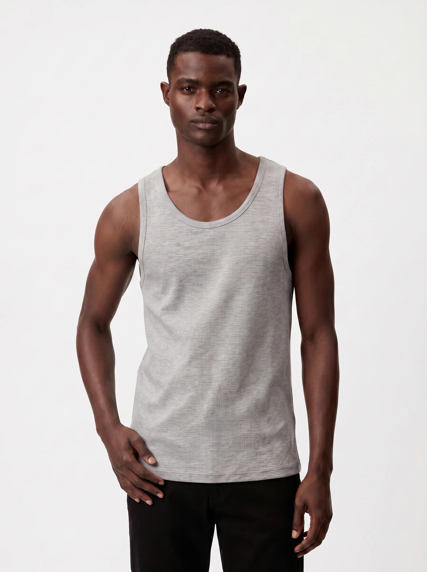 LIGHT GREY RIBBED COTTON TANK TOP S27