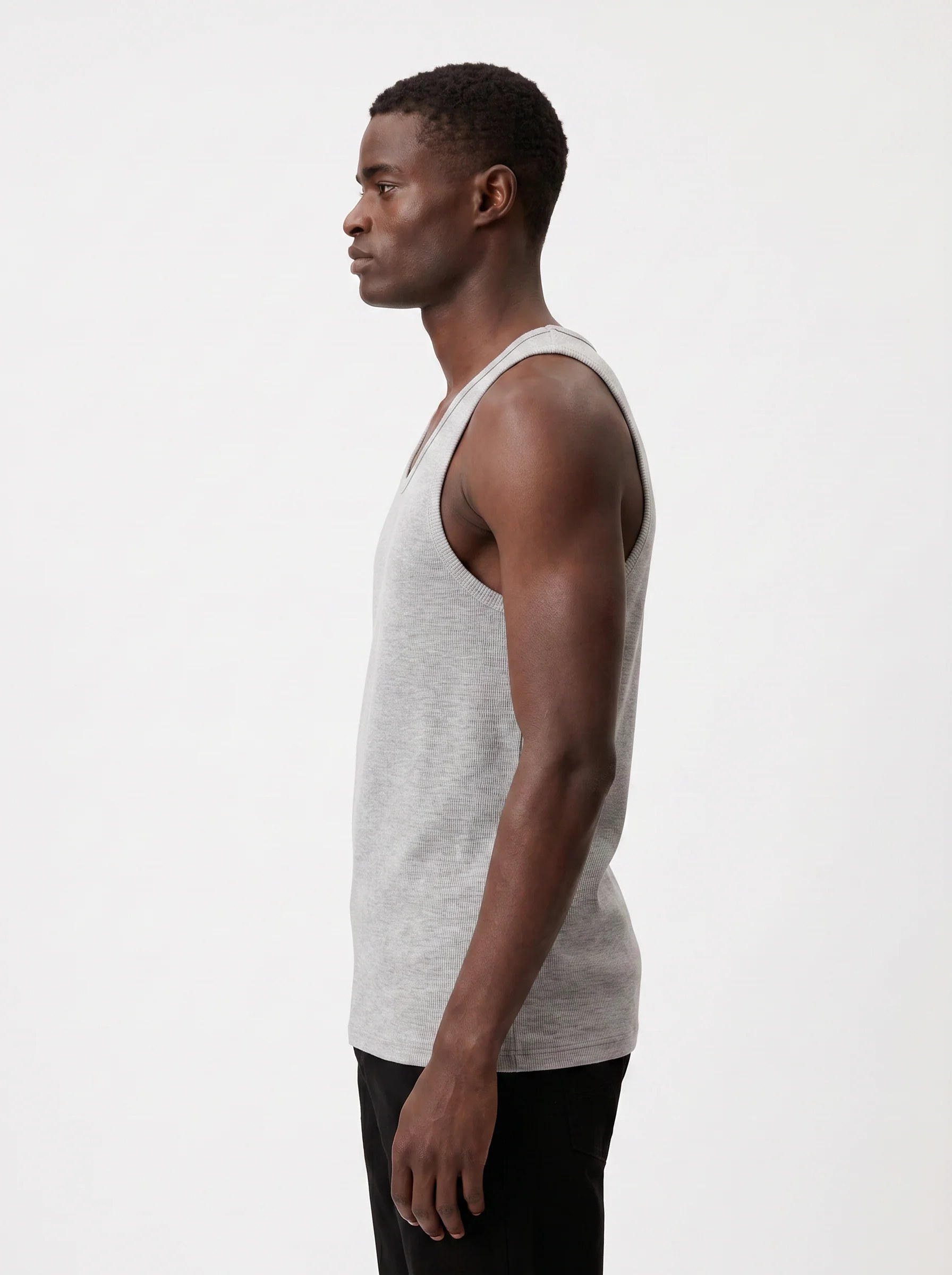 LIGHT GREY RIBBED COTTON TANK TOP S27