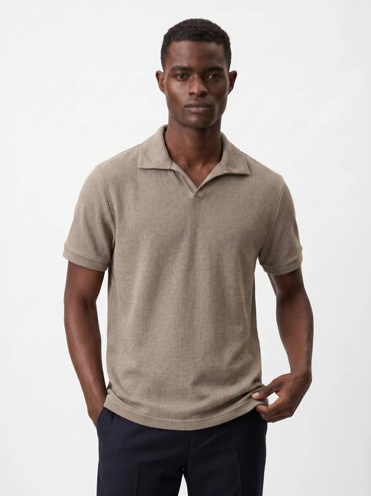 SANDSTONE MELANGE TEXTURED KNIT POLO SHIRT  S27