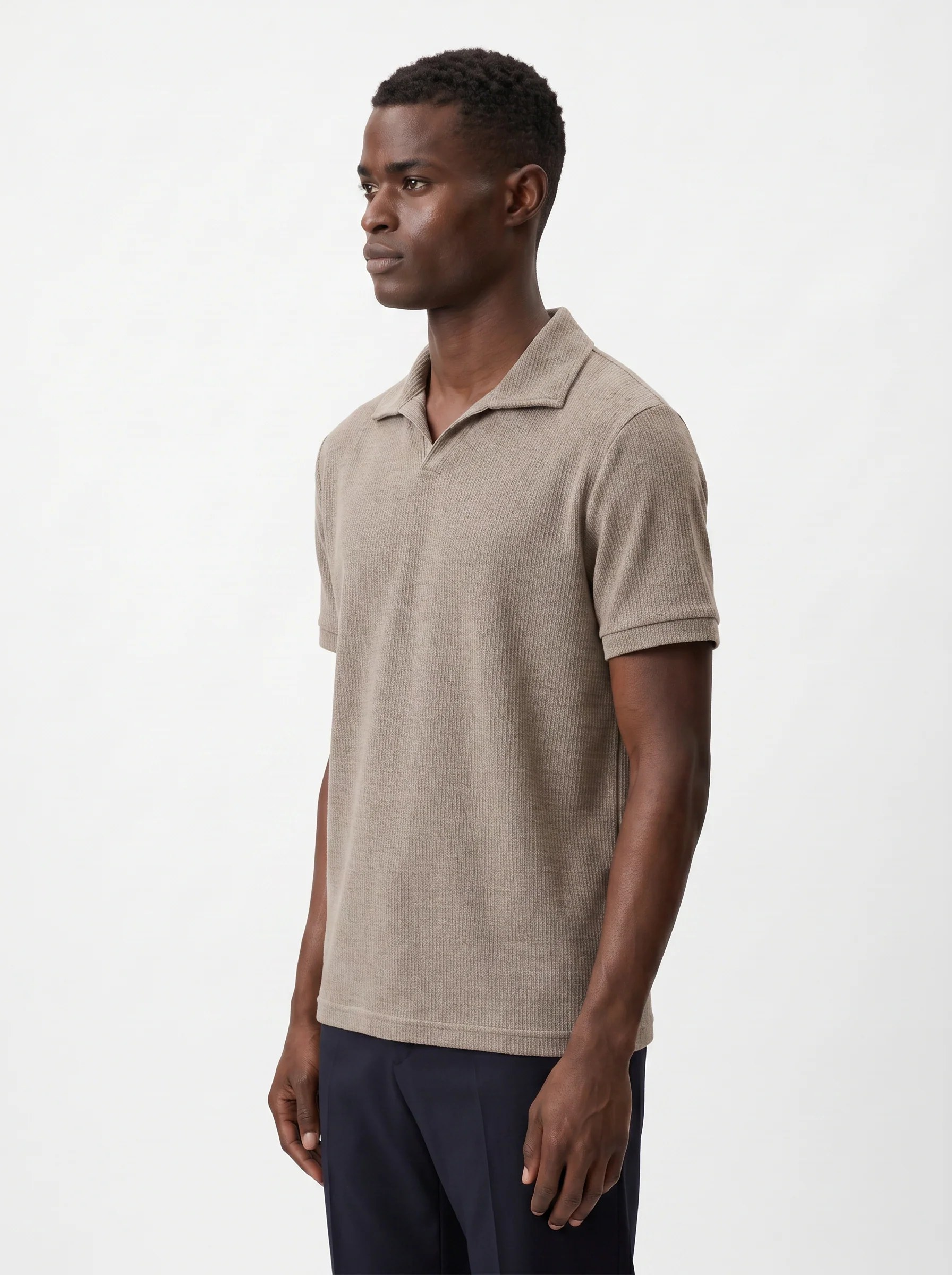 SANDSTONE MELANGE TEXTURED KNIT POLO SHIRT  S27