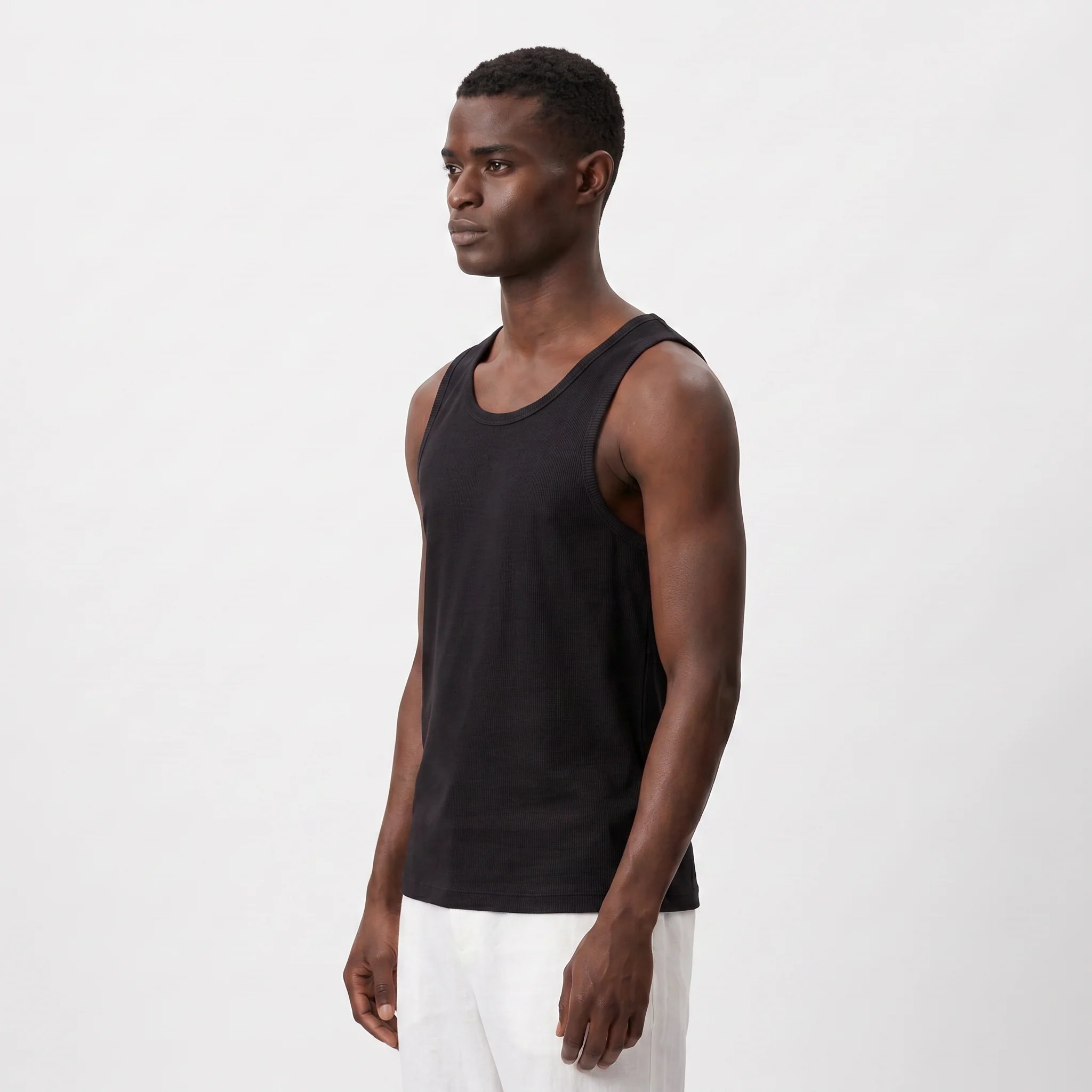 BLACK RIBBED COTTON TANK TOP S27