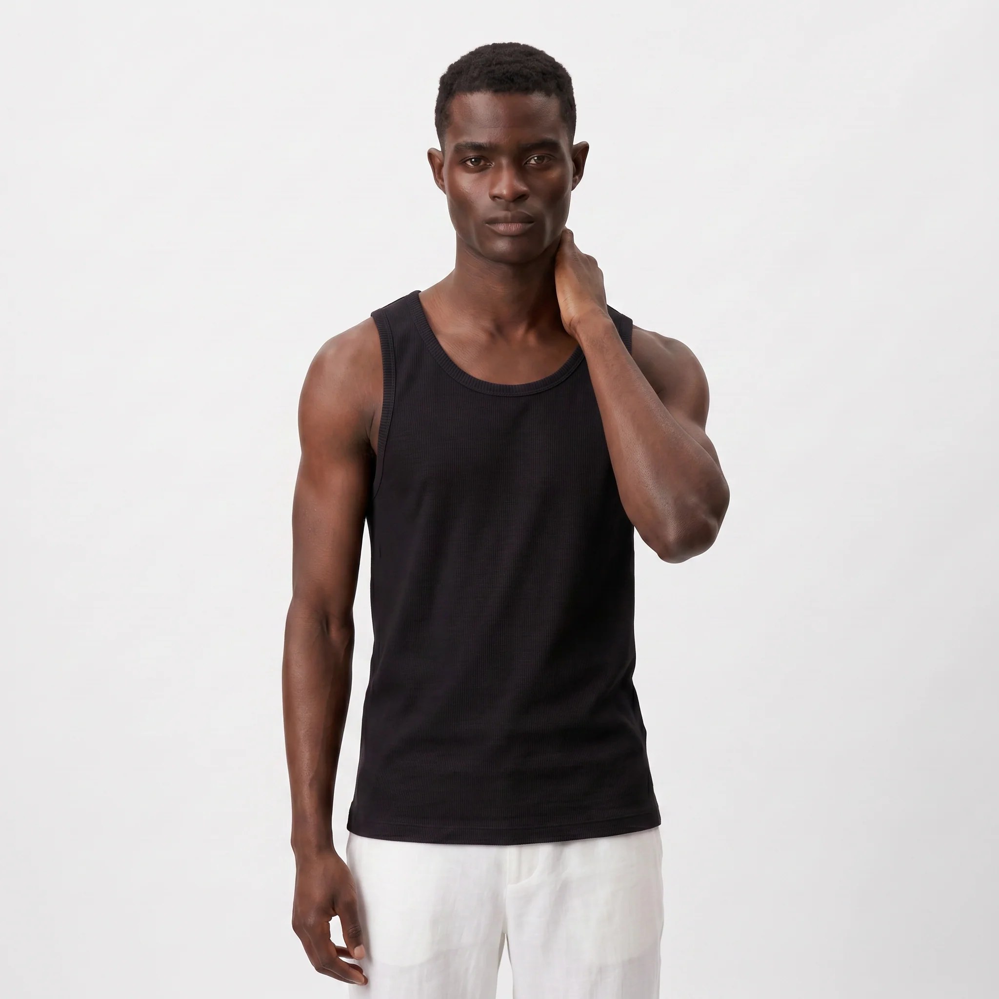 BLACK RIBBED COTTON TANK TOP S27