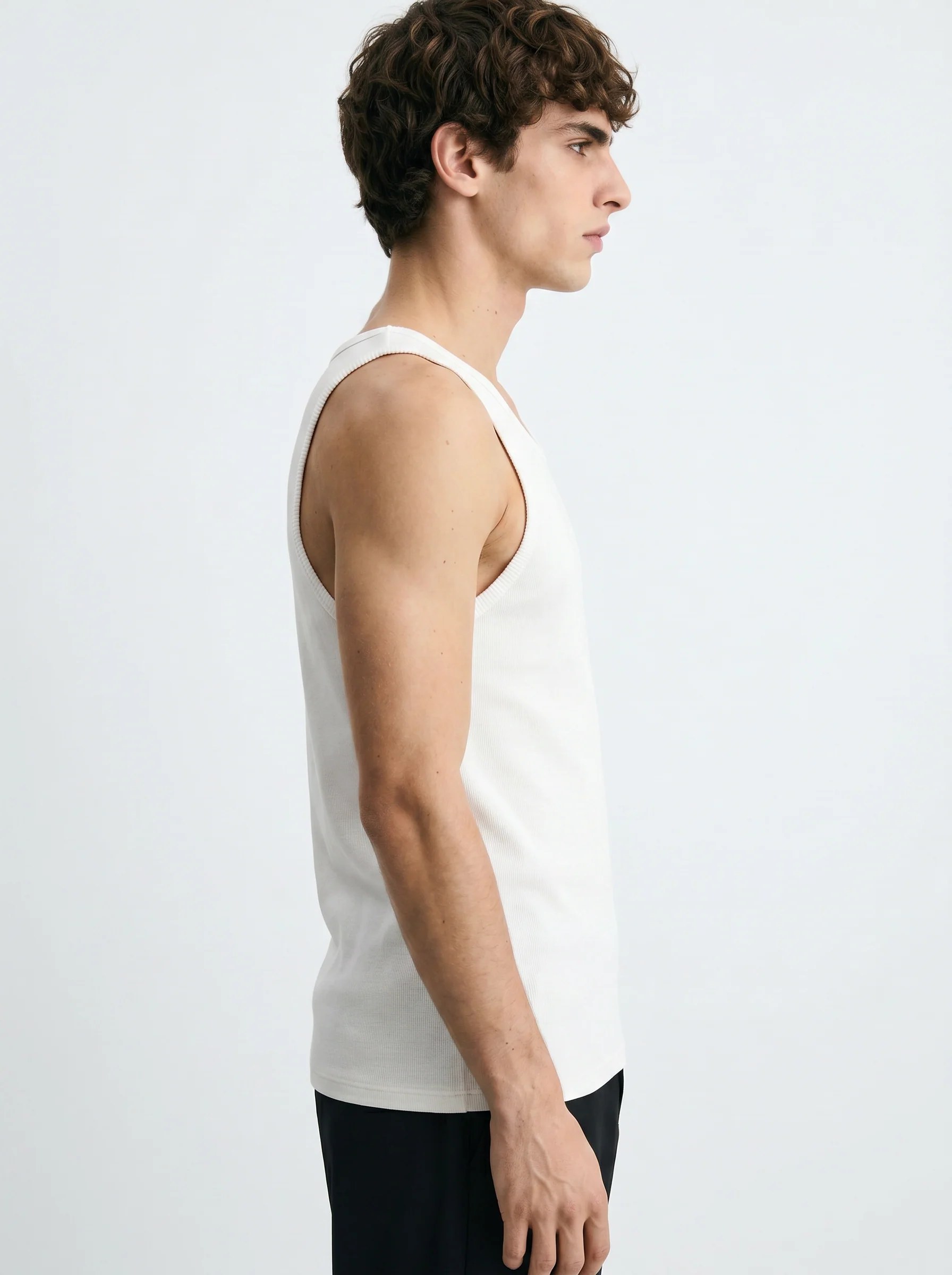 WHITE RIBBED COTTON TANK TOP S27
