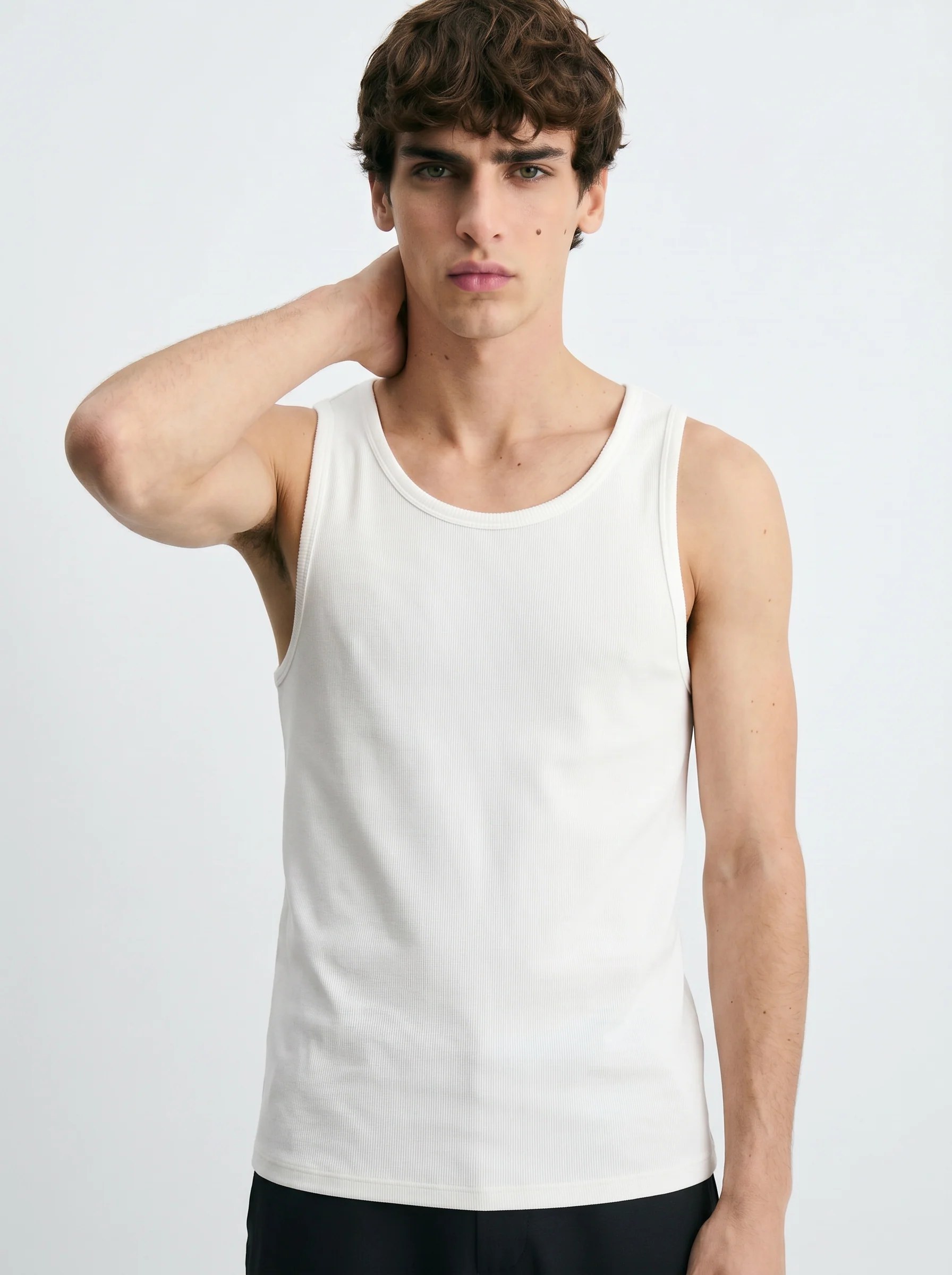 WHITE RIBBED COTTON TANK TOP S27