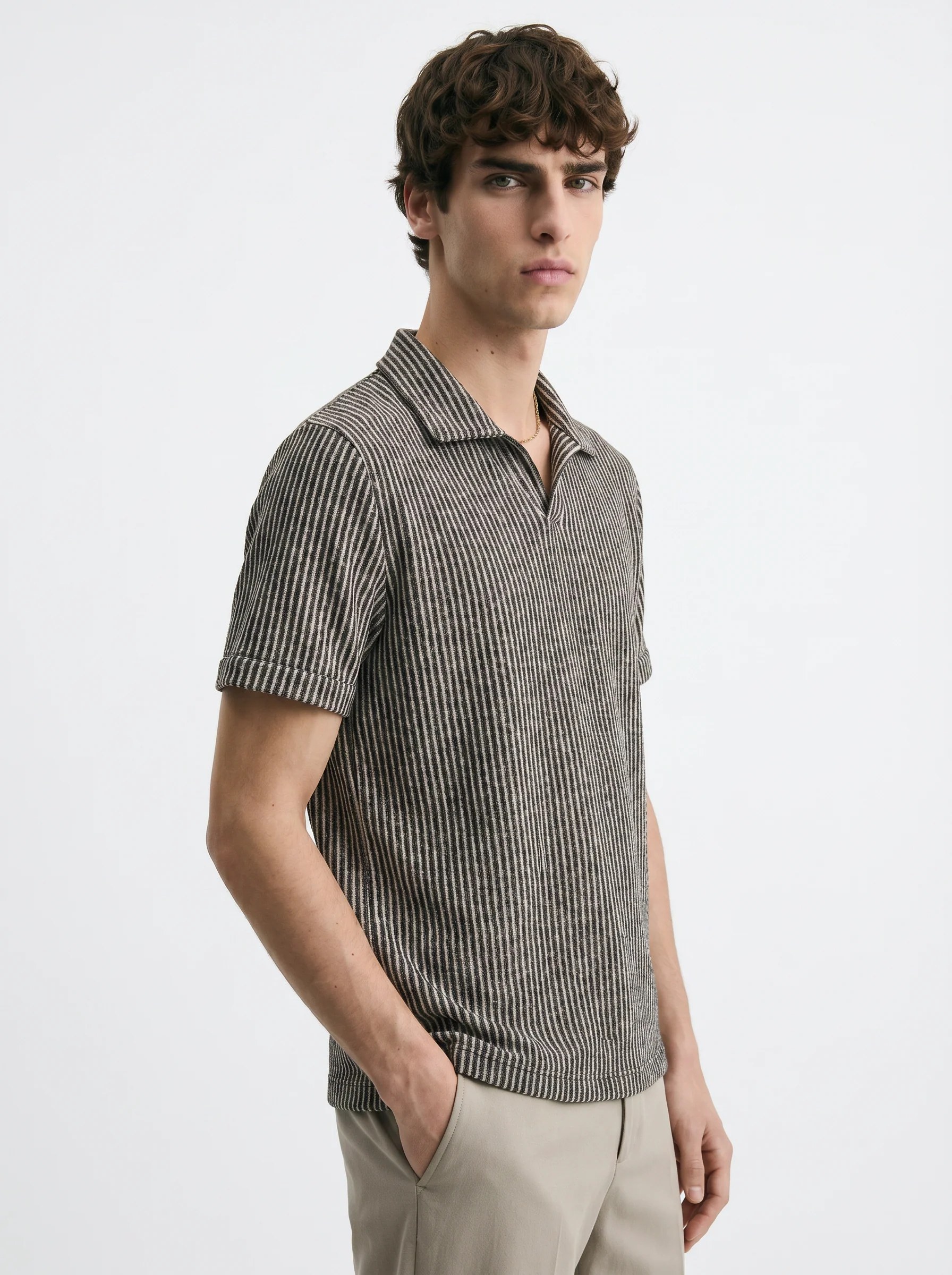 BLACK STRIPE TEXTURED KNIT POLO SHIRT S27