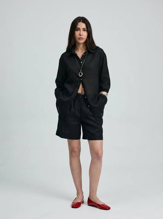 MIDNIGHT NOIR RELAXED FIT 100% PURE LINEN SHIRT S27