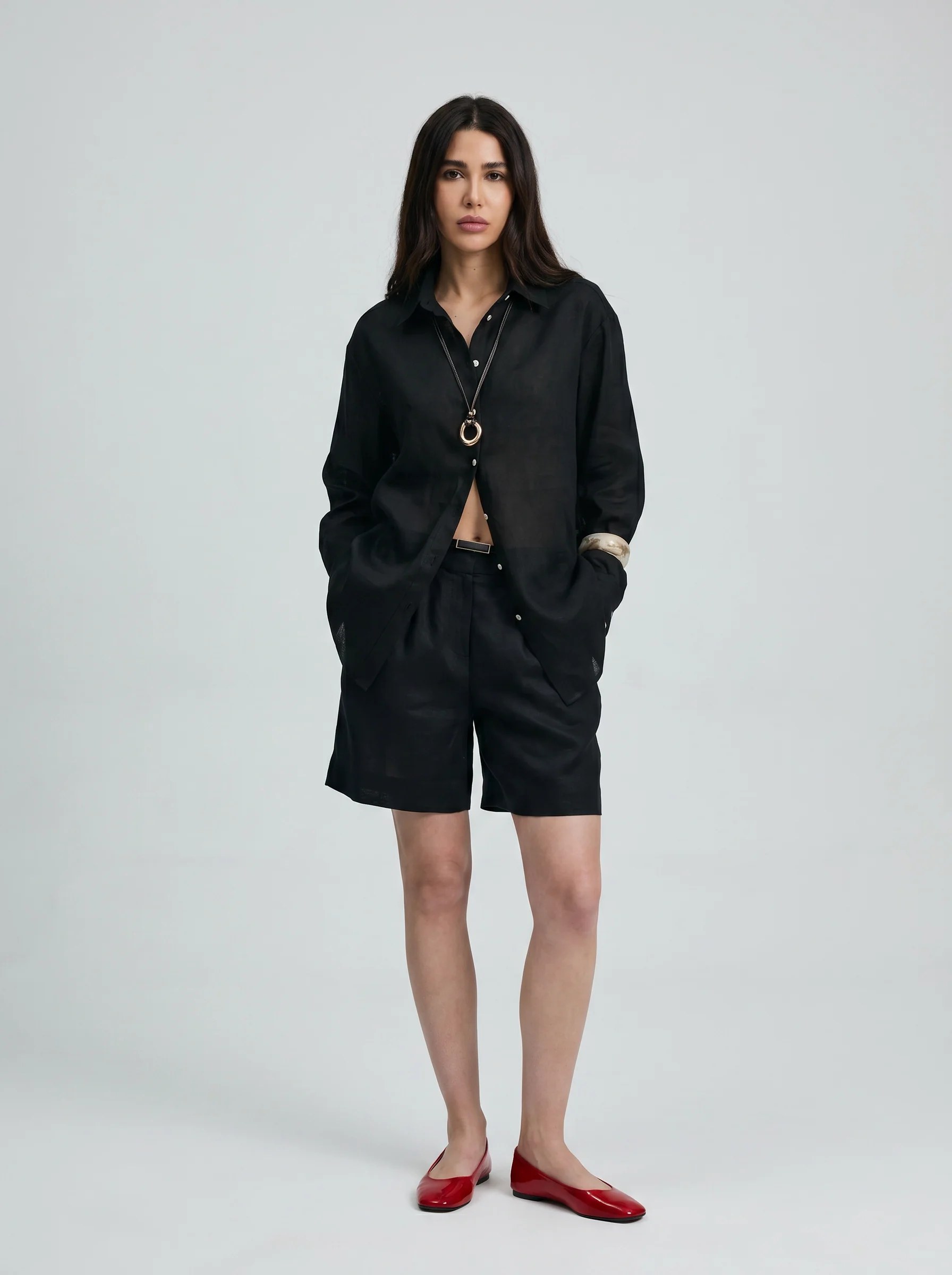 MIDNIGHT NOIR RELAXED FIT 100% PURE LINEN SHIRT S27