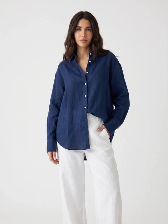MIDNIGHT SAIL RELAXED FIT 100% PURE LINEN SHIRT S27