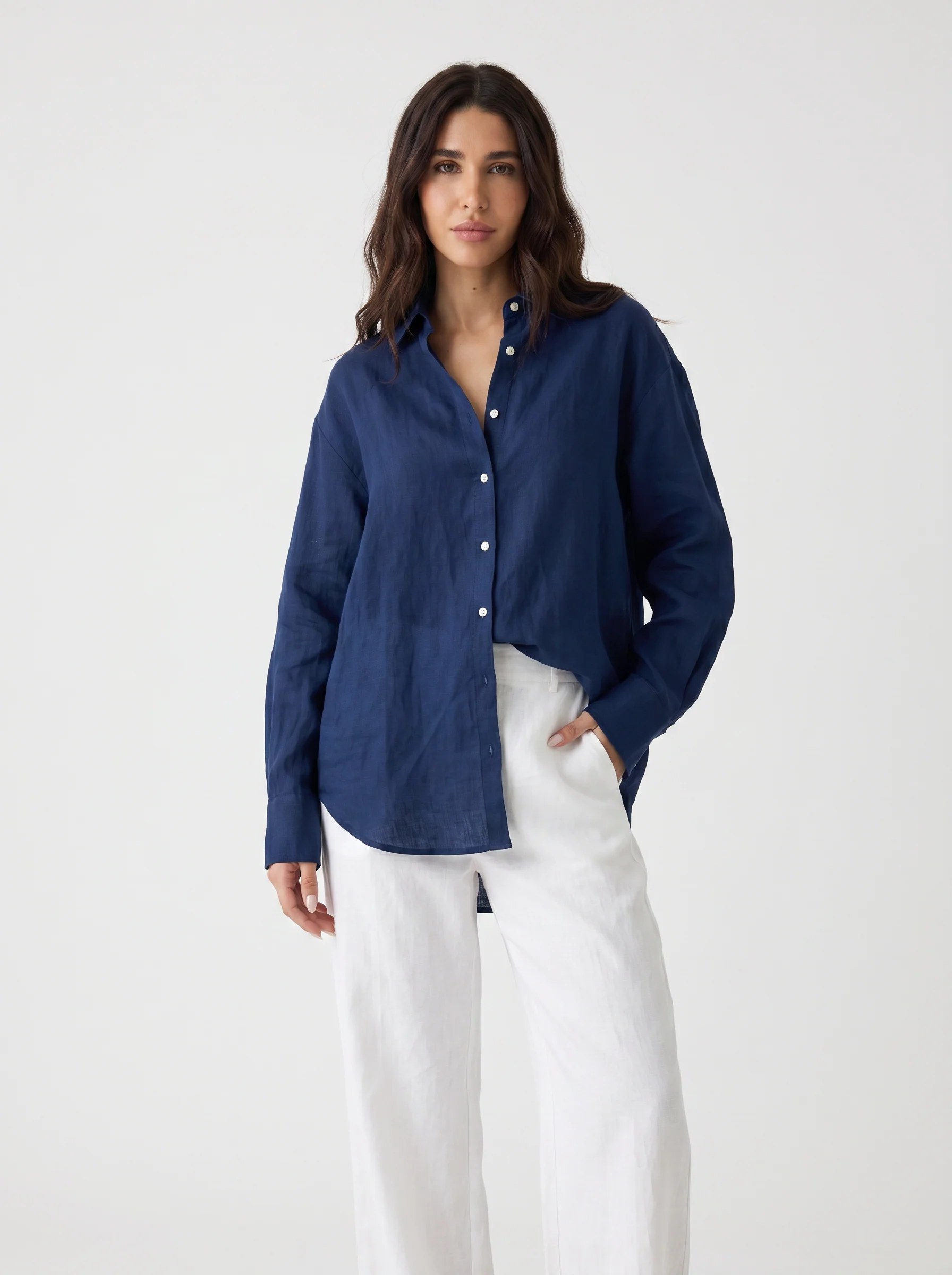 MIDNIGHT SAIL RELAXED FIT 100% PURE LINEN SHIRT S27