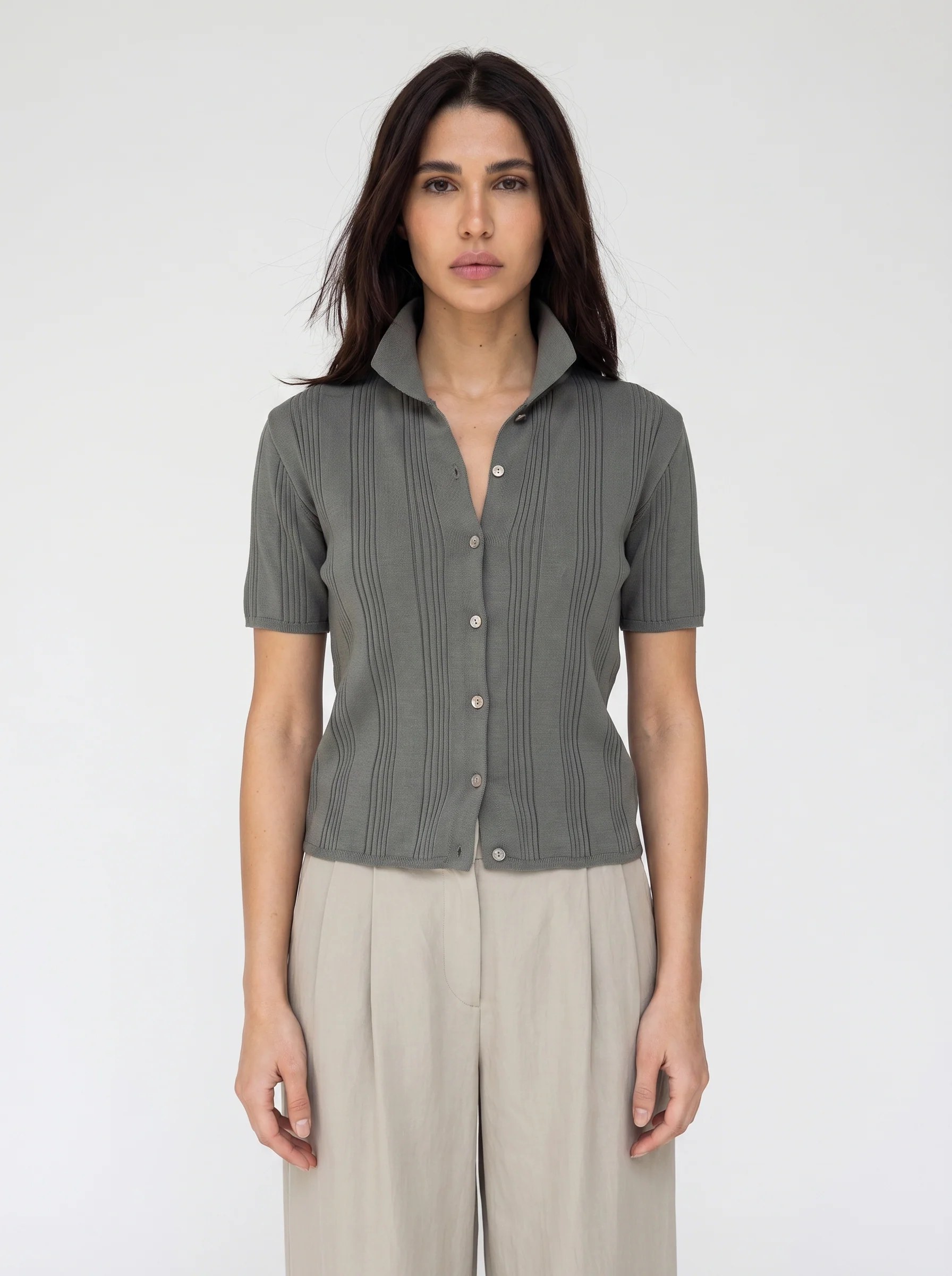 STONE MIST TEXTURED KNIT SHIRT S27