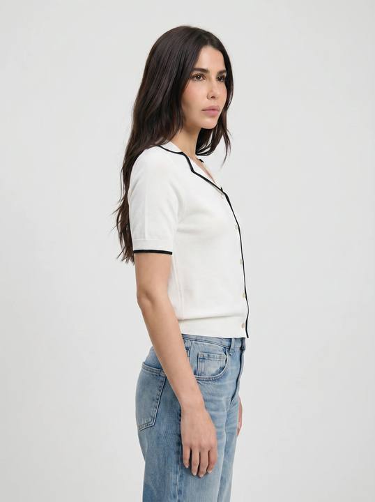 IVORY NOIR TIPPED KNIT POLO SHIRT S27