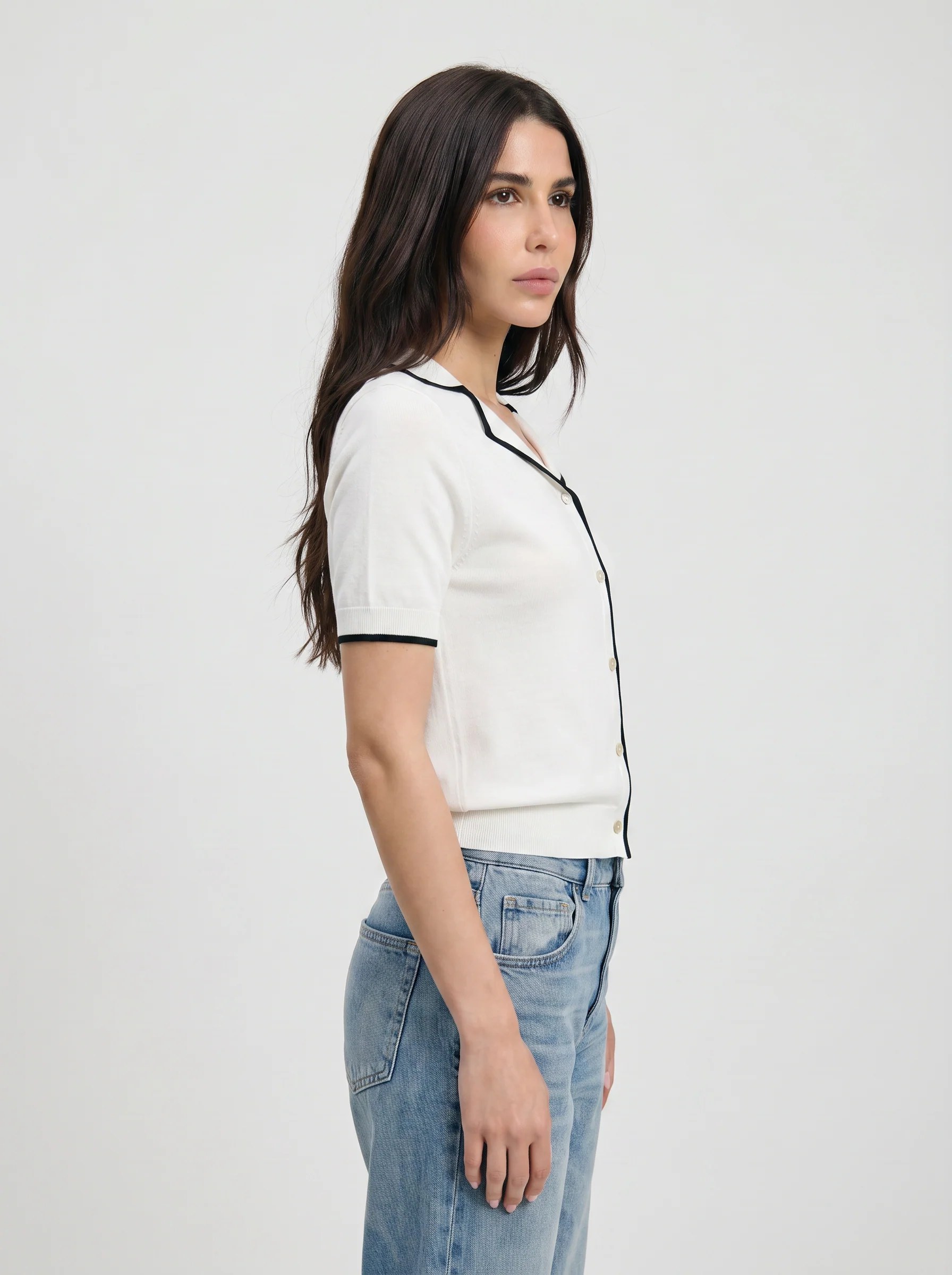 IVORY NOIR TIPPED KNIT POLO SHIRT S27