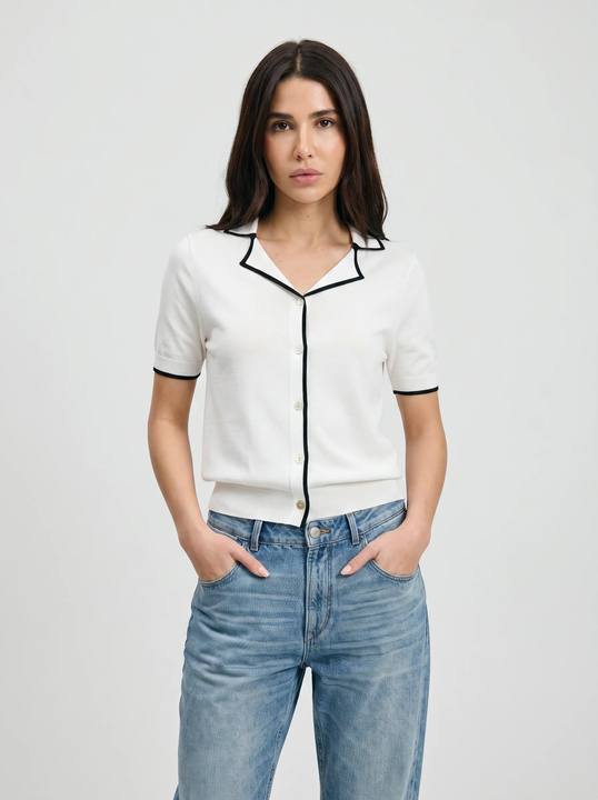 IVORY NOIR TIPPED KNIT POLO SHIRT S27