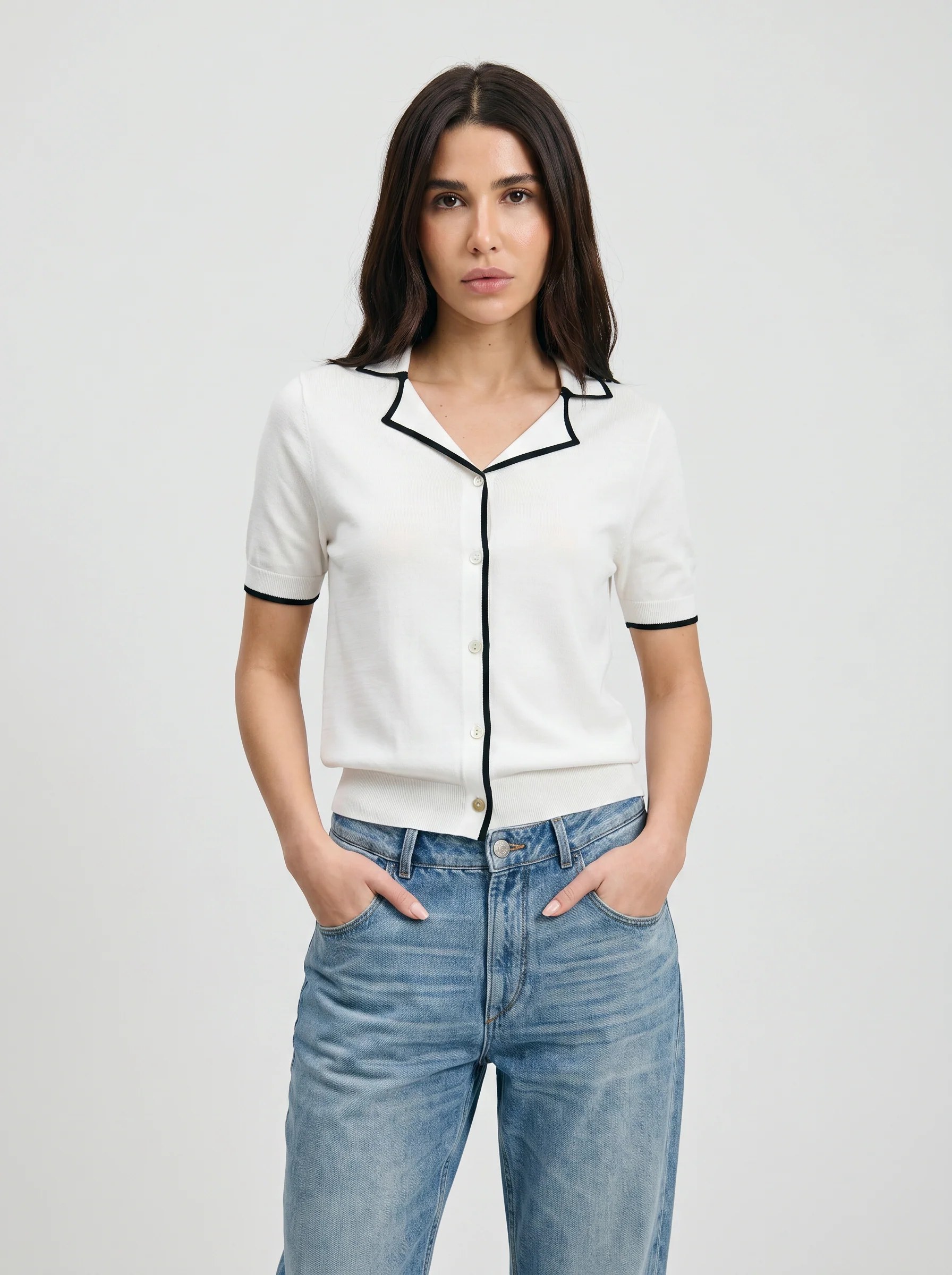 IVORY NOIR TIPPED KNIT POLO SHIRT S27