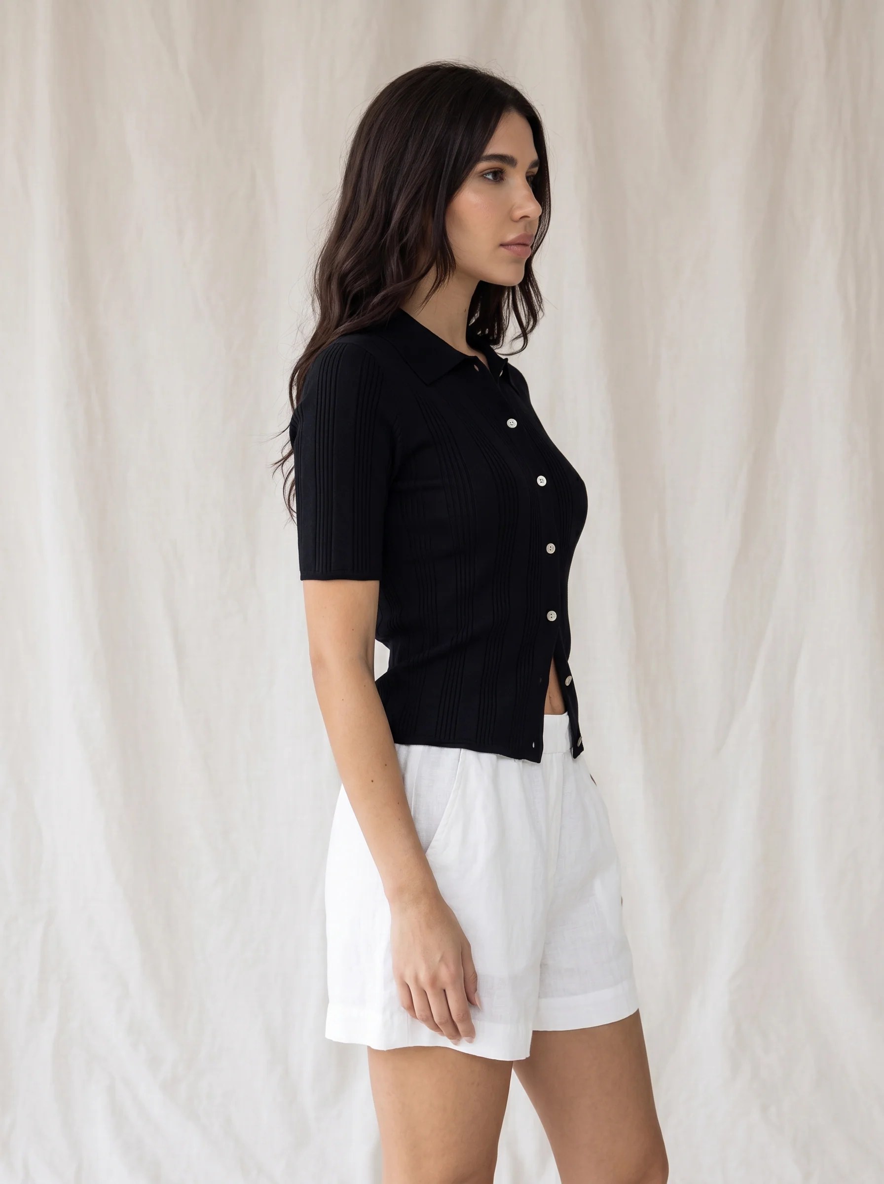 MIDNIGHT NOIR TEXTURED KNIT SHIRT S27