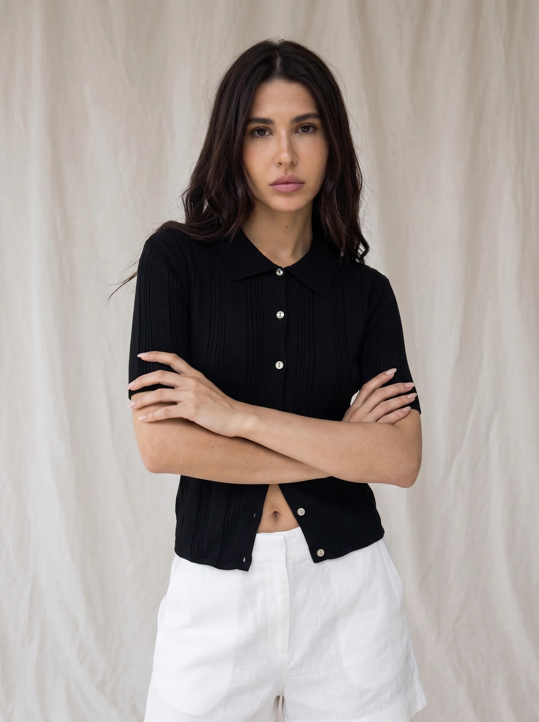 MIDNIGHT NOIR TEXTURED KNIT SHIRT S27