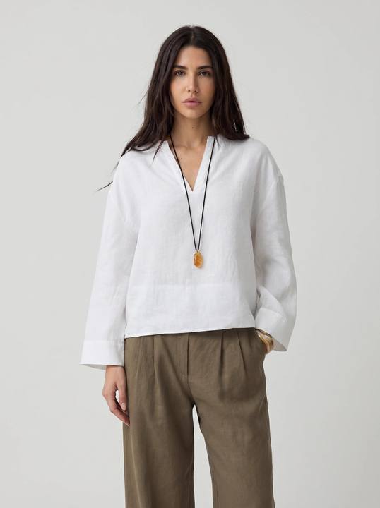 PURE WHITE 100% PURE LINEN BLOUSE S27