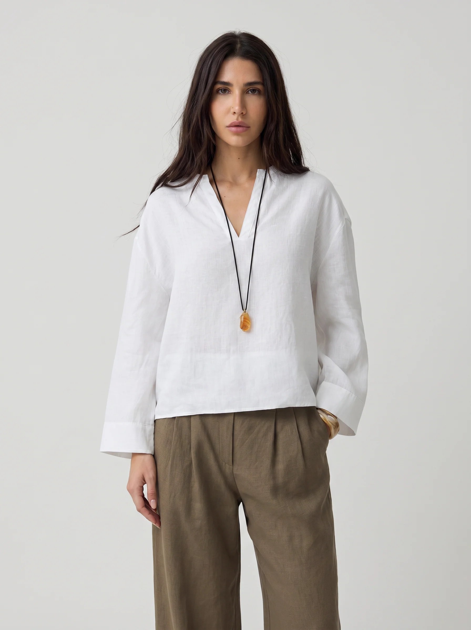 PURE WHITE 100% PURE LINEN BLOUSE S27