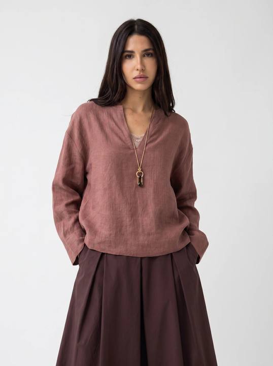 FIREBRICK 100% PURE LINEN BLOUSE S27