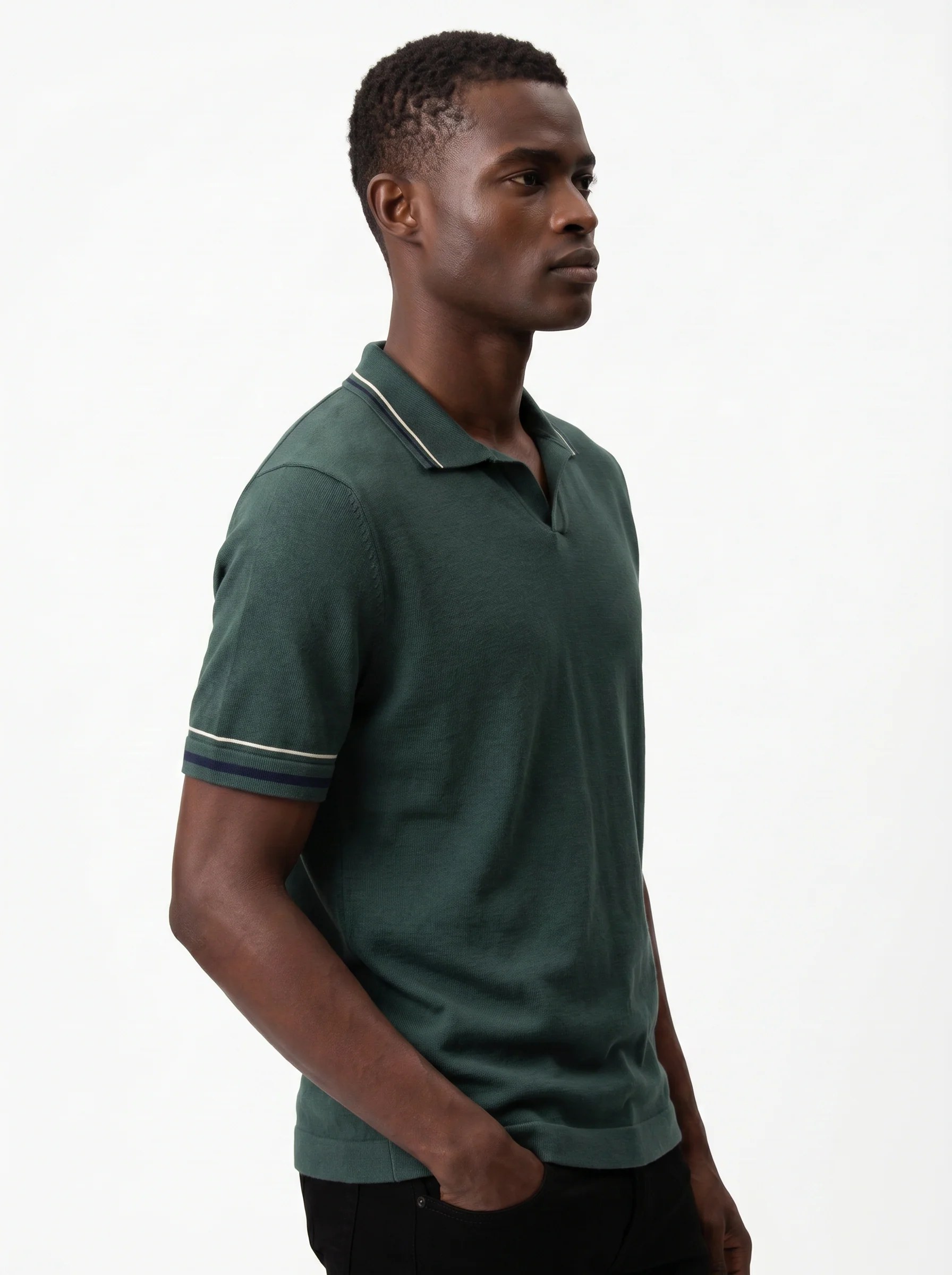 FOREST GREEN0 DOUBLE STRIPE COLLAR KNIT POLO S27