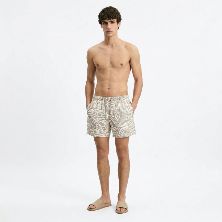DESERT WAVE ABSTRACT PRINT RELAXED SWIM TRUNK S27