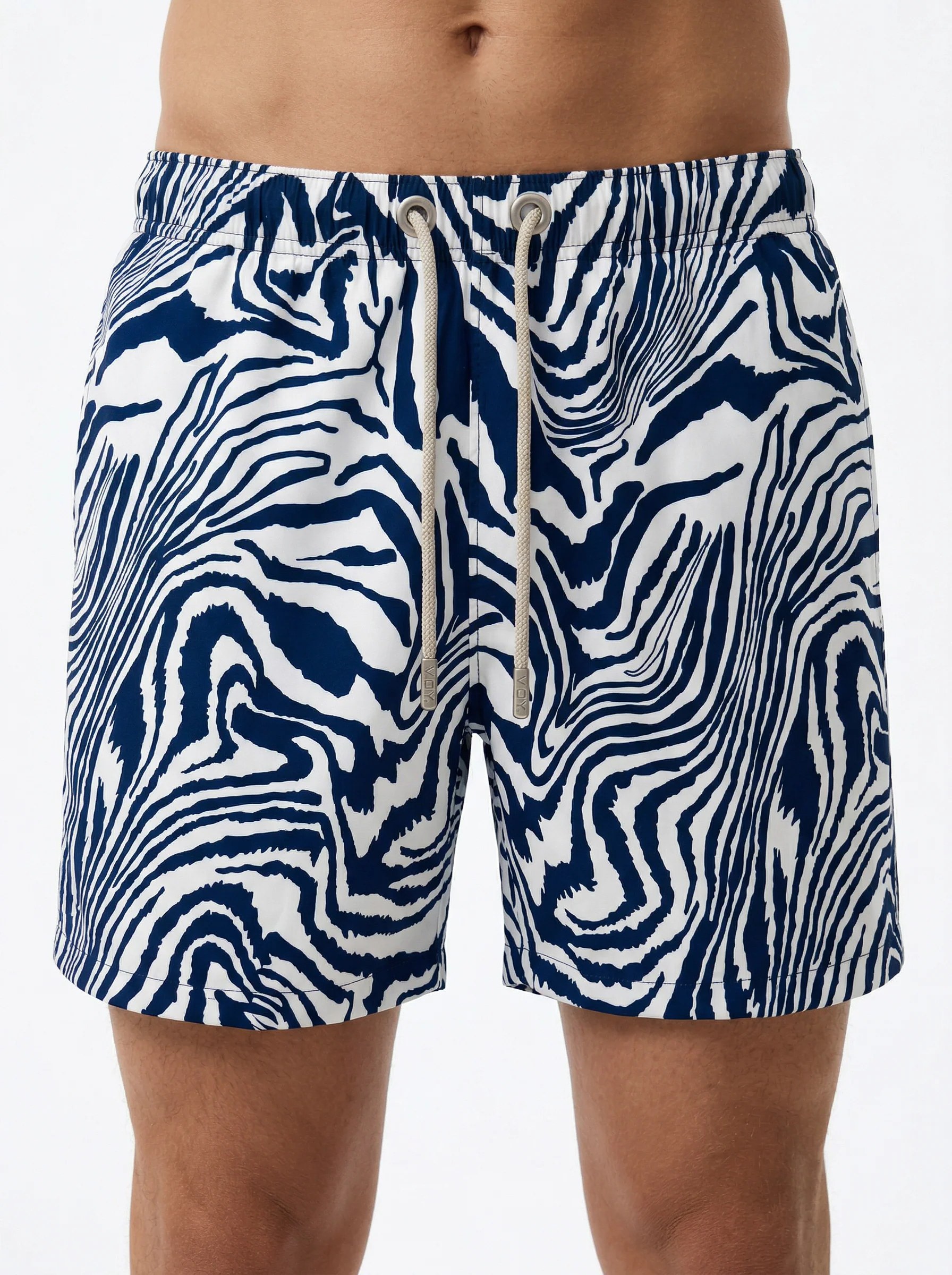 INDIGO WAVE ZEBRA ABSTRACT PRINT RELAXED SWIM TRUNK S27