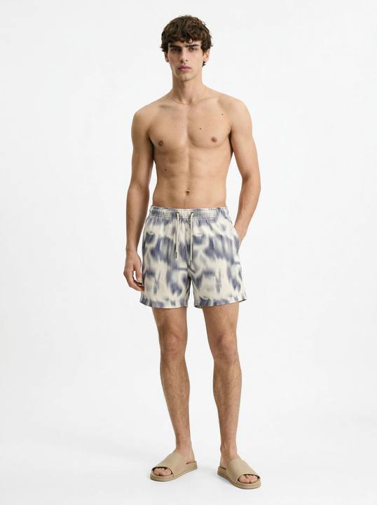 SBLUE WAVE STRIPE ABSTRACT PRINT RELAXED SWIM TRUNK S27