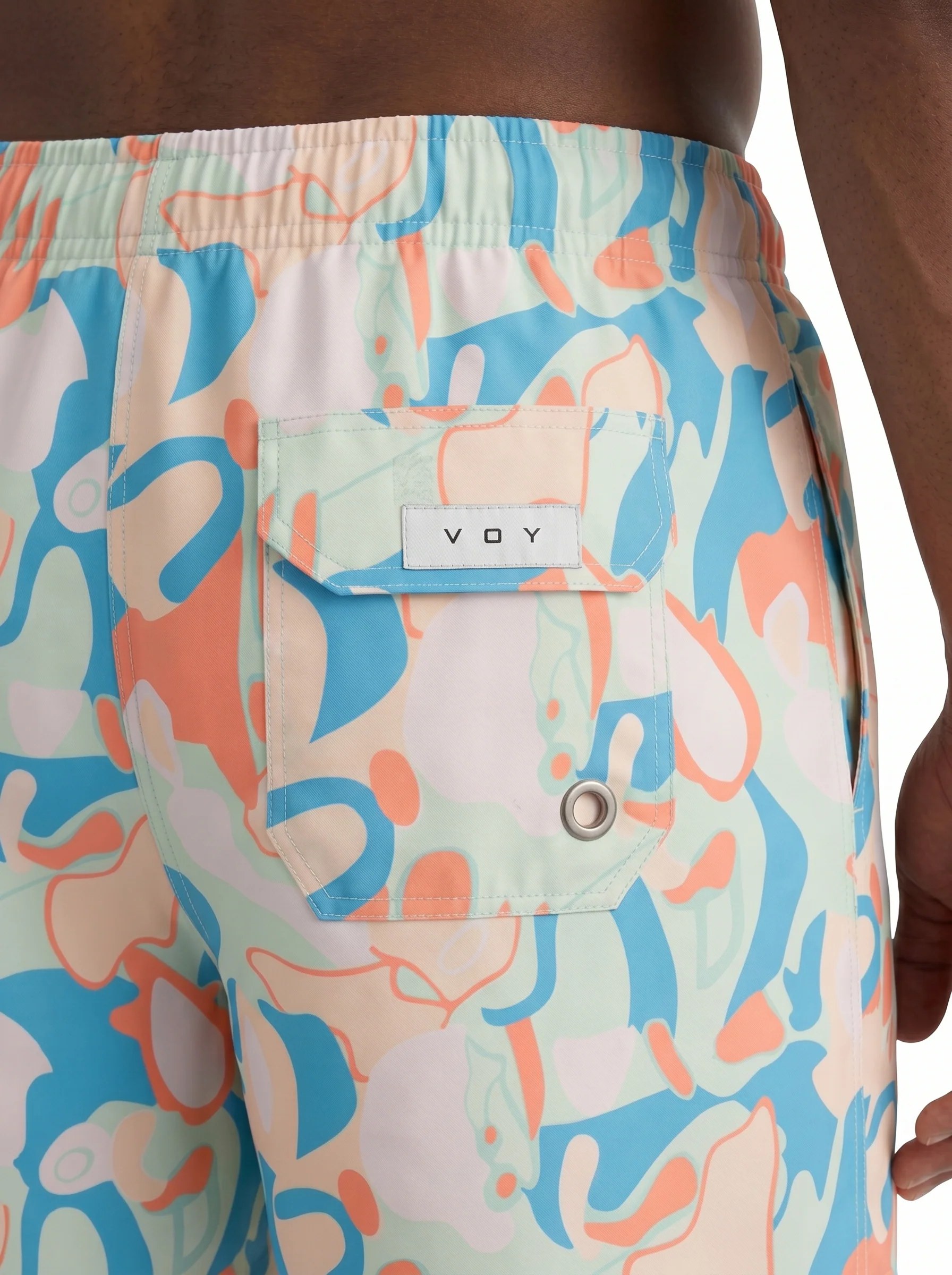 CORAL SPLASH ABSTRACT PRINT RELAXED SWIM TRUNK S27