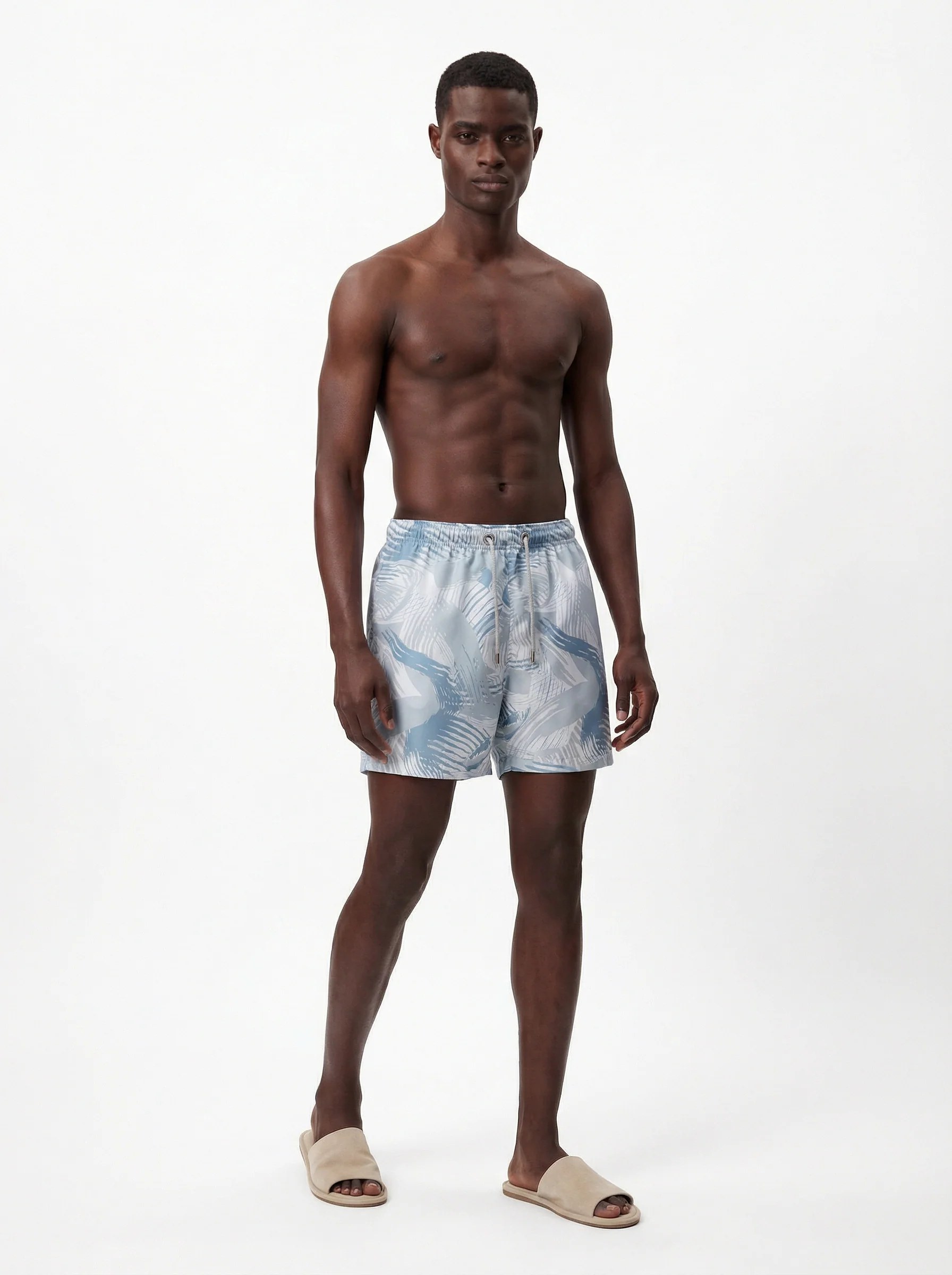 LIGHT BLUE ABSTRACT BRUSH PRINT RELAXED SWIM TRUNK S27
