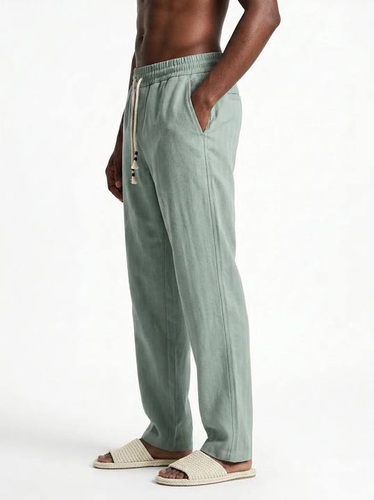 MINT GREEN STRAIGHT-LEG TEXTURED 100% PURE LINEN PANTS S27N