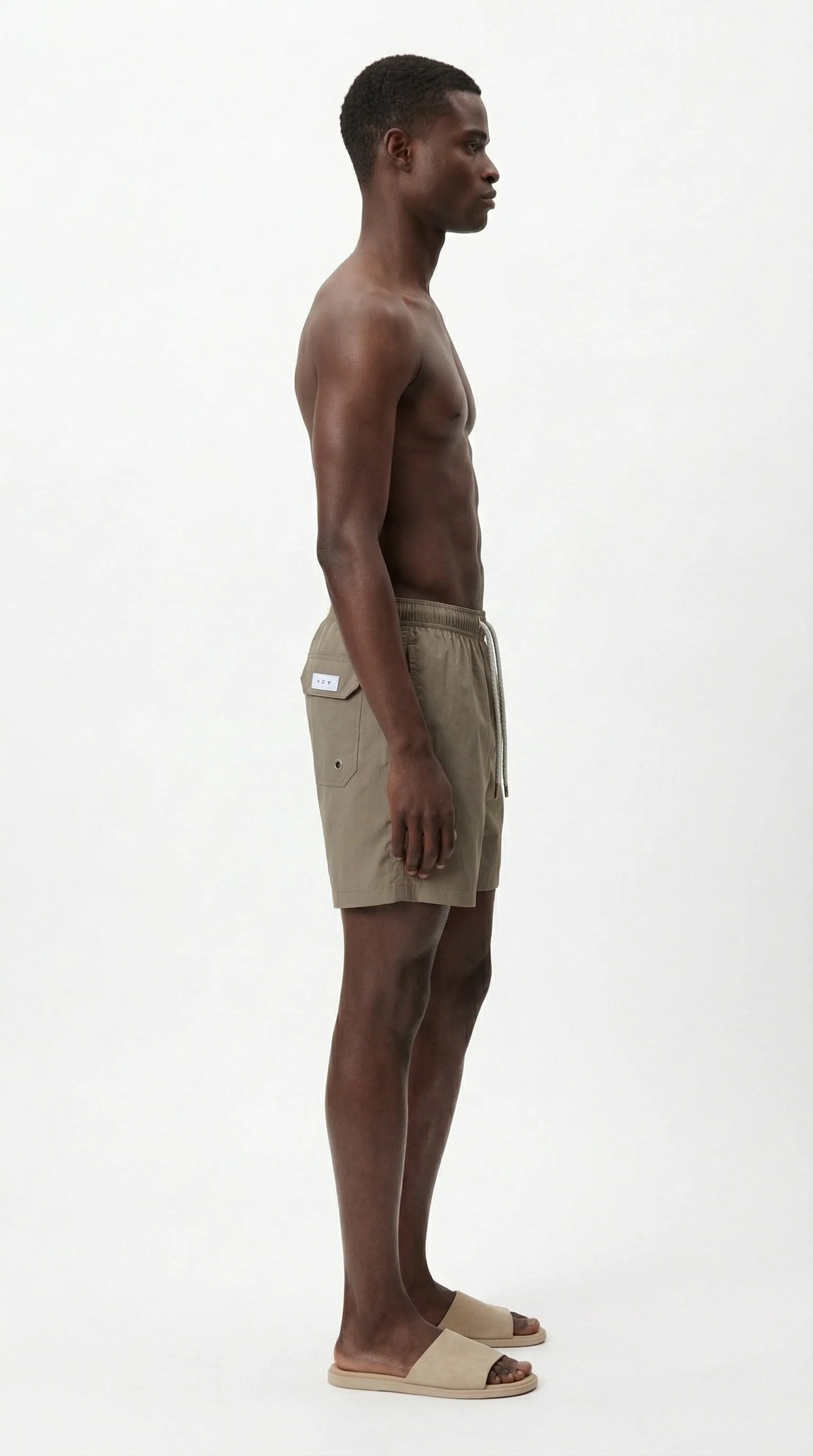 OLIVE TAUPE SOLID BASIC RELAXED SWIM TRUNK S27