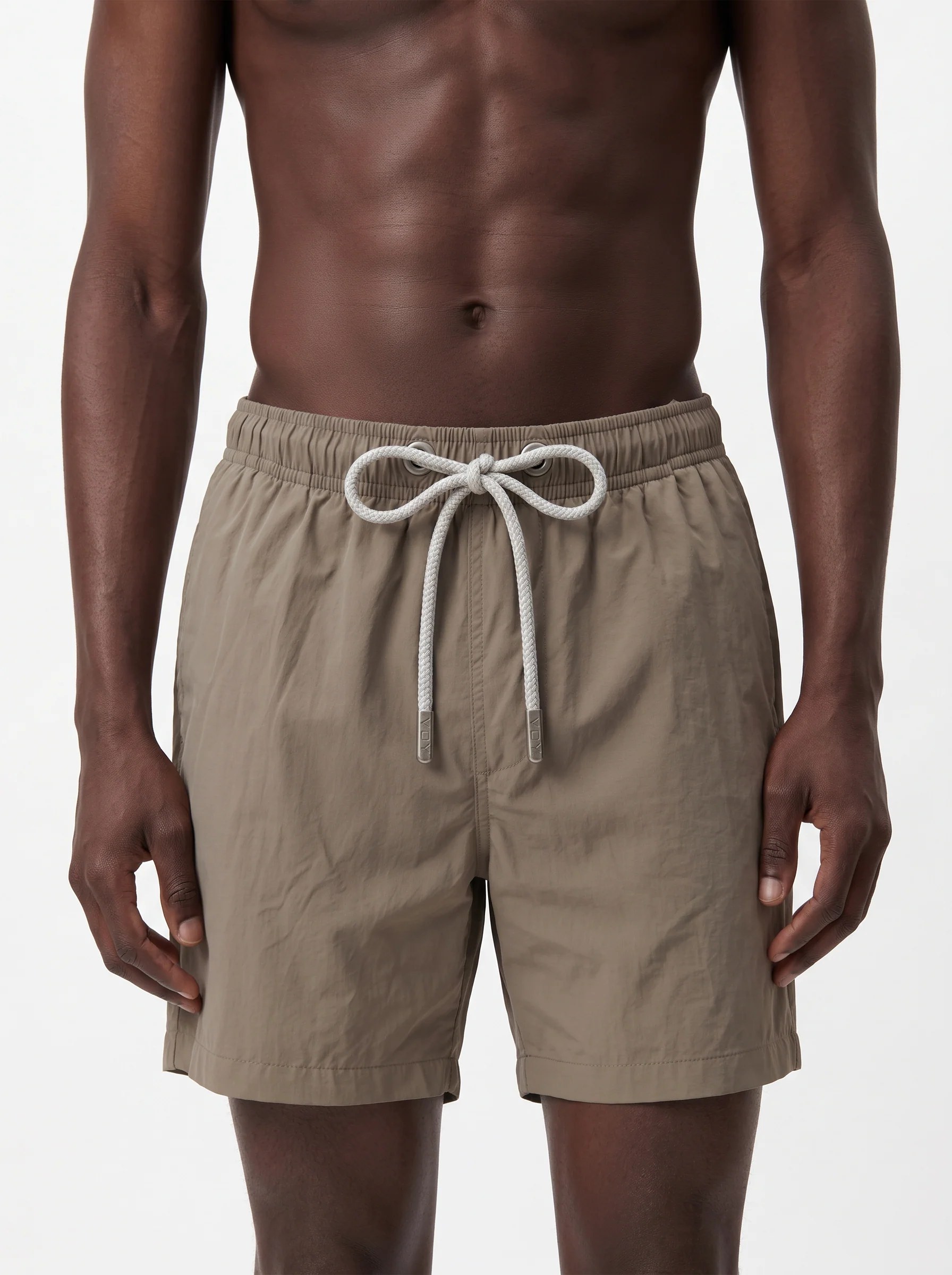 OLIVE TAUPE SOLID BASIC RELAXED SWIM TRUNK S27