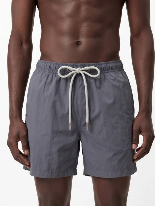 STORM BREAK GREY SOLID BASIC RELAXED SWIM TRUNK S27