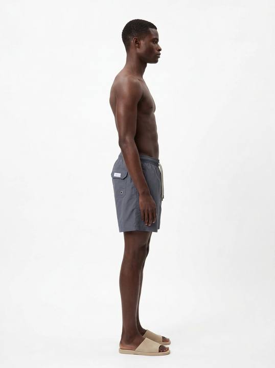 STORM BREAK GREY SOLID BASIC RELAXED SWIM TRUNK S27