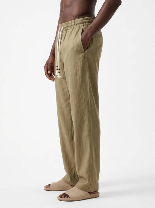 COFFEE STRAIGHT-LEG TEXTURED 100% PURE LINEN PANTS S27N